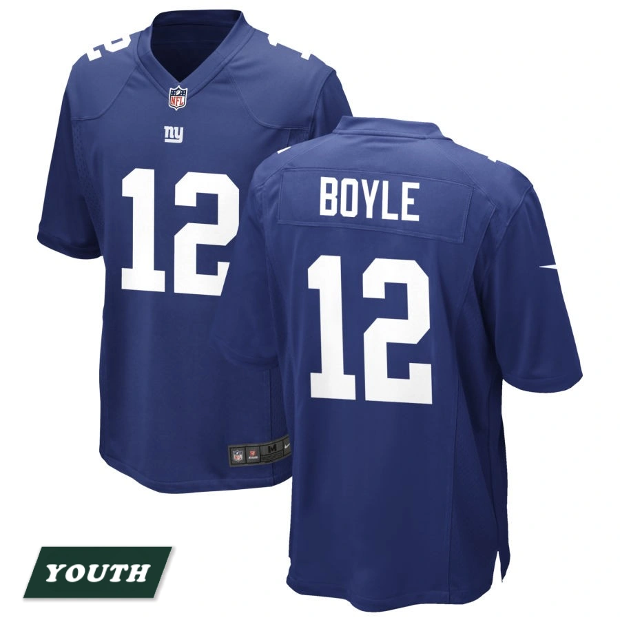 Youth New York Giants Royal #12 Tim Boyle Game Jersey