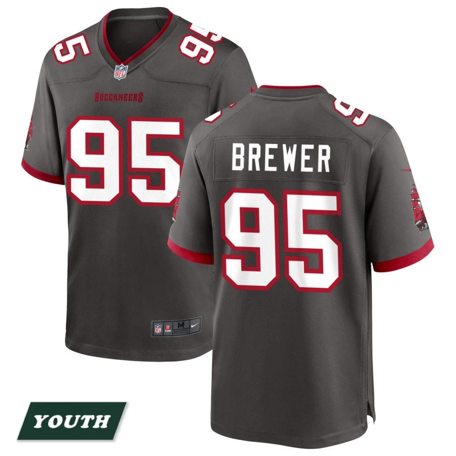 Youth Tampa Bay Buccaneers Pewter Alternate #95 C.J. Brewer Game Jersey