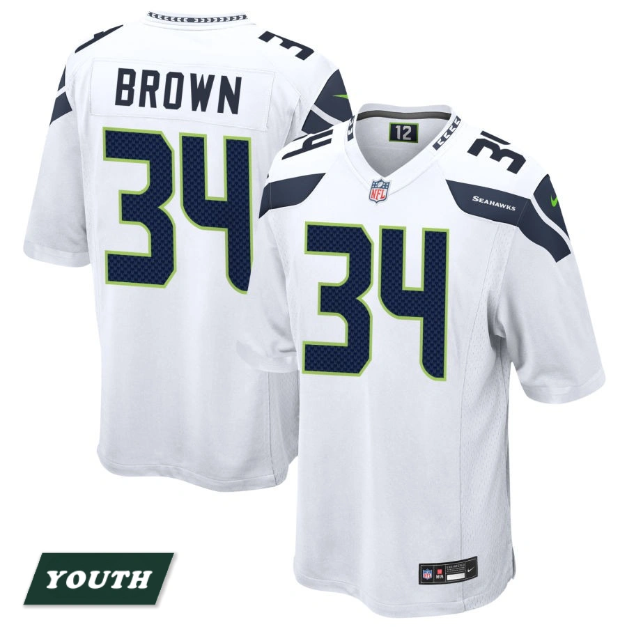 Youth Seattle Seahawks White #34 Brittain Brown Game Jersey Youth Seattle Seahawks White #34 Brittain Brown Game Jersey