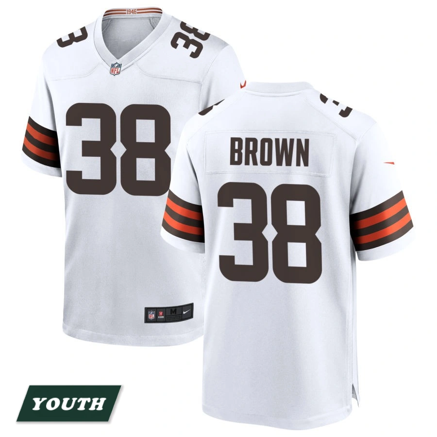 Youth Cleveland Browns White #38 Tony Brown Game Jersey Youth Cleveland Browns White #38 Tony Brown Game Jersey