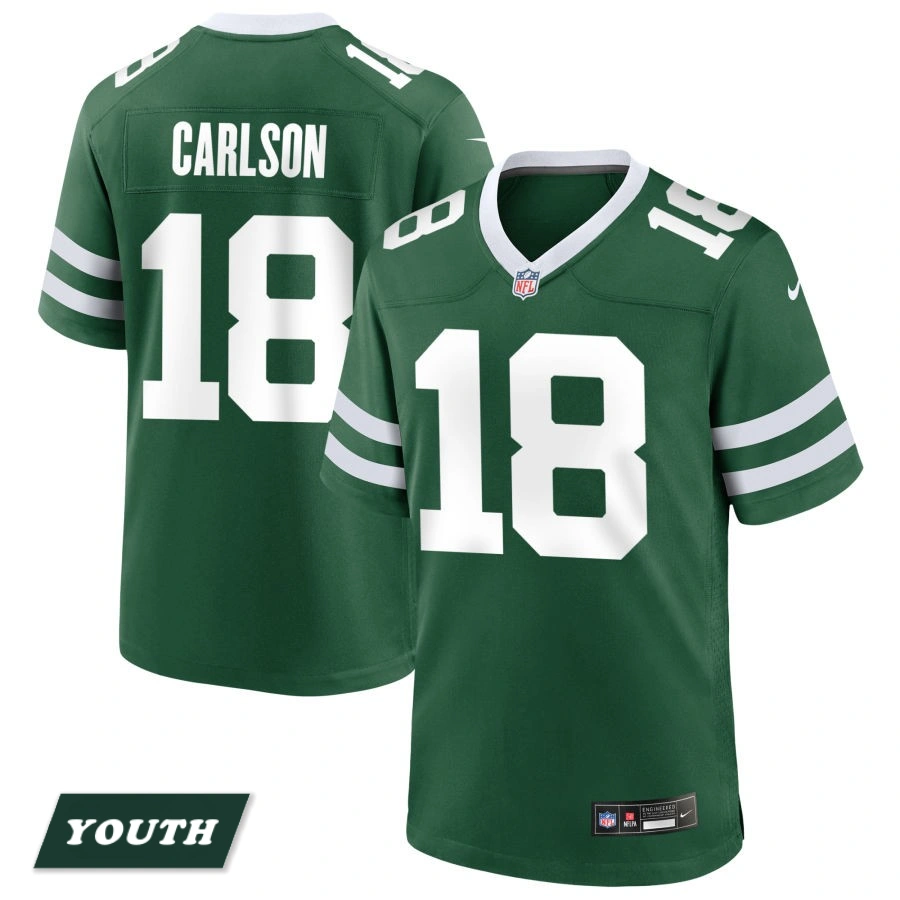 Youth New York Jets Legacy Green #18 Anders Carlson Game Jersey Youth New York Jets Legacy Green #18 Anders Carlson Game Jersey