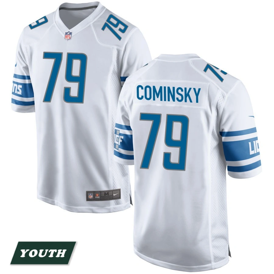 Youth Detroit Lions White #79 John Cominsky Game Jersey