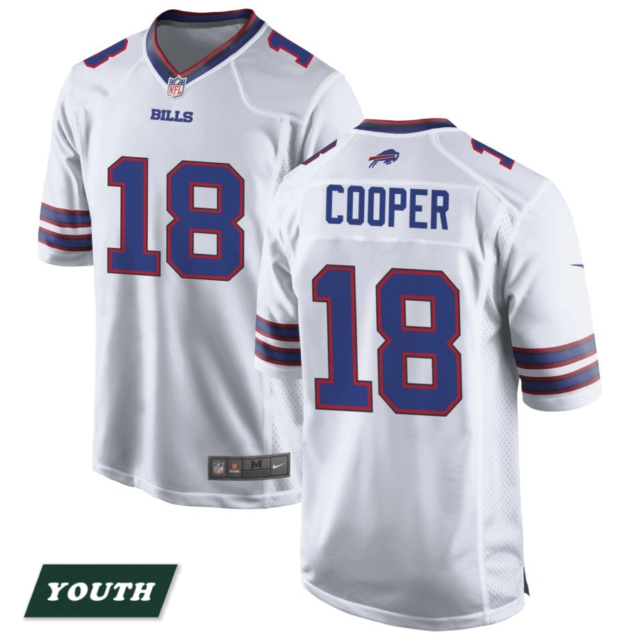 Youth Buffalo Bills White #18 Amari Cooper Game Jersey