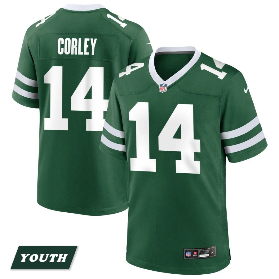 Youth New York Jets Legacy Green #14 Malachi Corley Game Jersey Youth New York Jets Legacy Green #14 Malachi Corley Game Jersey