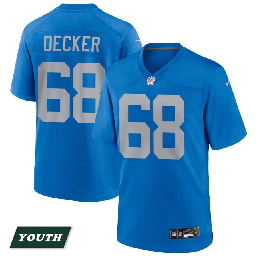 Youth Detroit Lions Blue Alternate #68 Taylor Decker Game Jersey