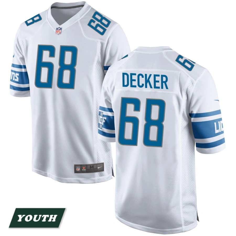 Youth Detroit Lions White #68 Taylor Decker Game Jersey