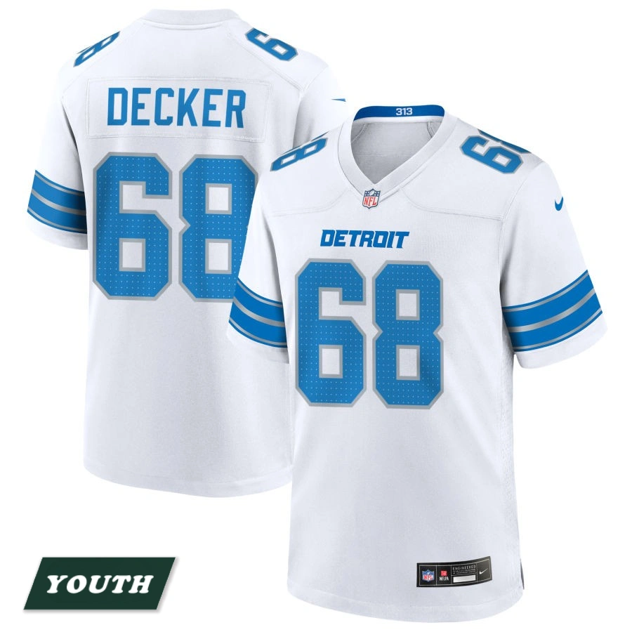 Youth Detroit Lions White #68 Taylor Decker Game Jersey