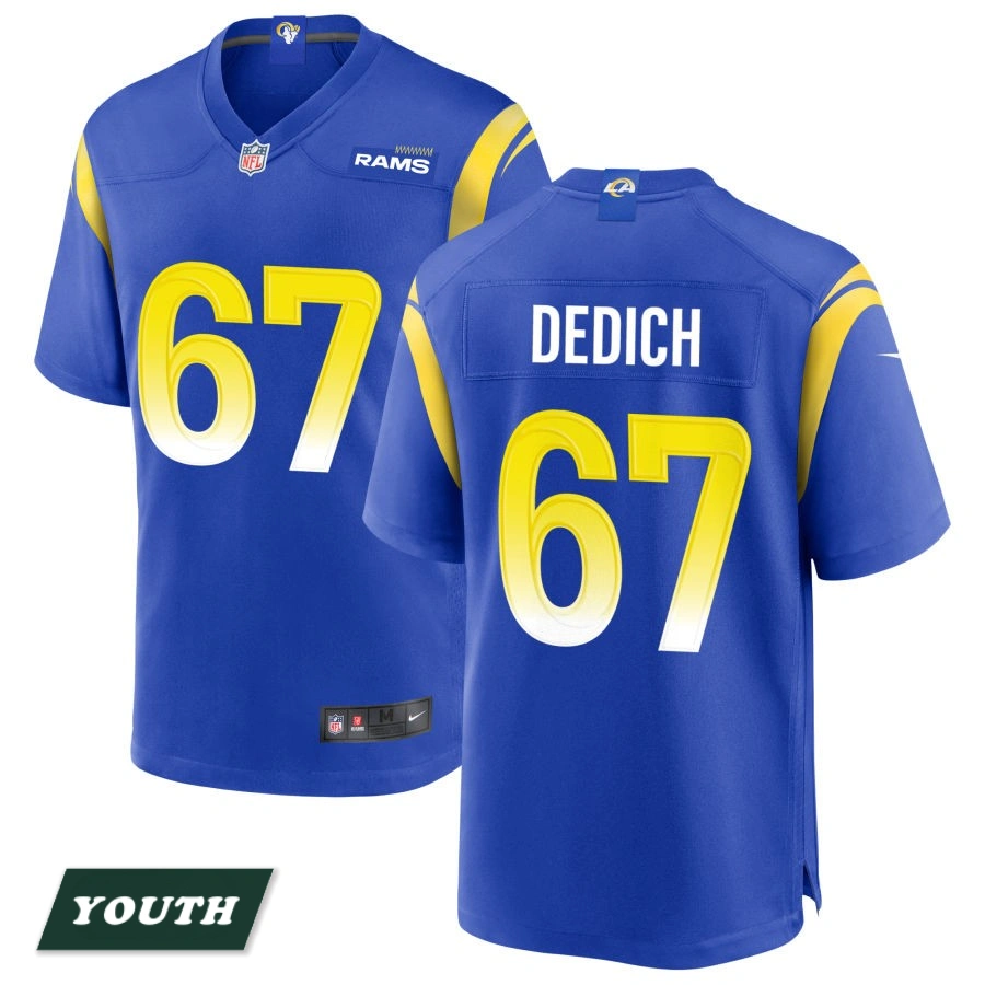 Youth Los Angeles Rams Royal #67 Justin Dedich Game Jersey Youth Los Angeles Rams Royal #67 Justin Dedich Game Jersey