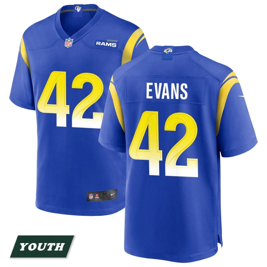 Youth Los Angeles Rams Royal #42 Ethan Evans Game Jersey