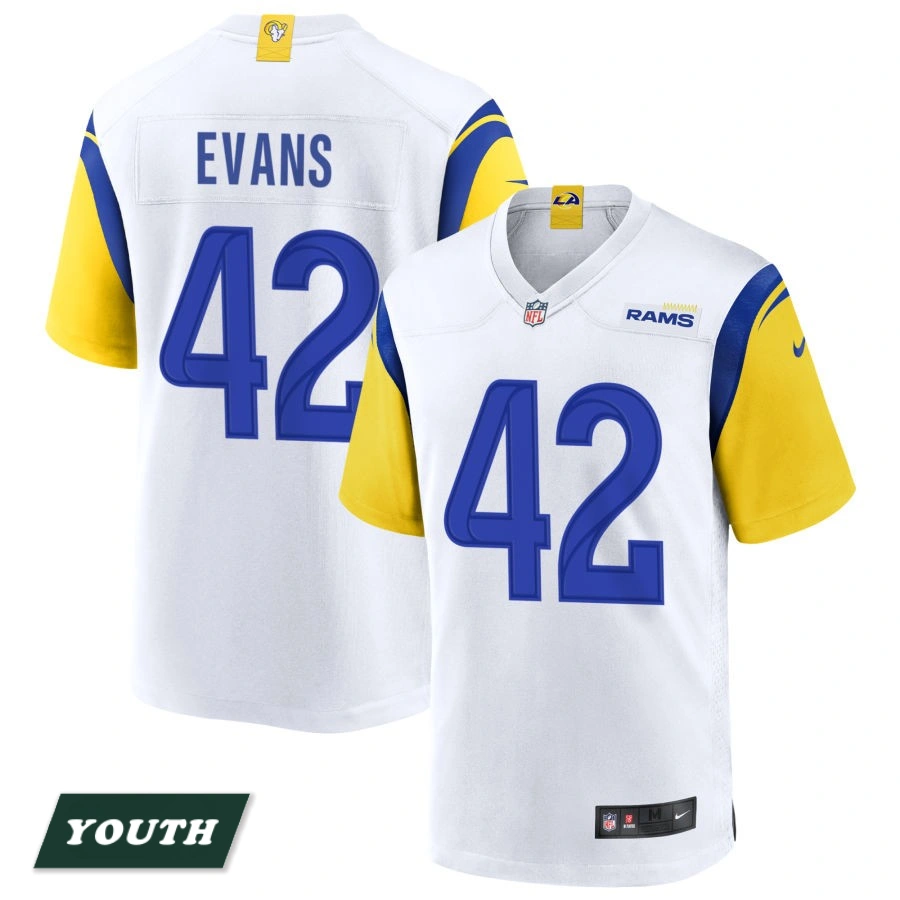 Youth Los Angeles Rams White Alternate #42 Ethan Evans Jersey