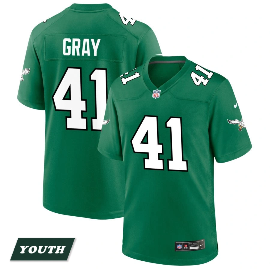 Youth Philadelphia Eagles Kelly Green Alternate #41 Danny Gray Game Jersey