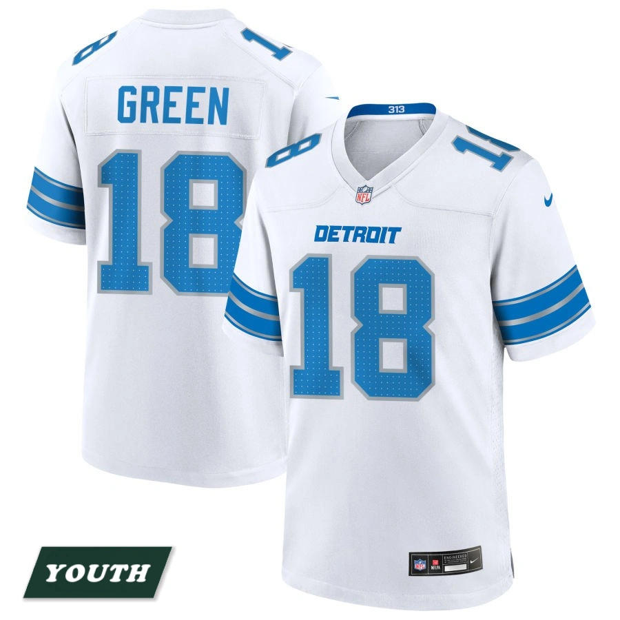 Youth Detroit Lions White #18 Antoine Green Game Jersey