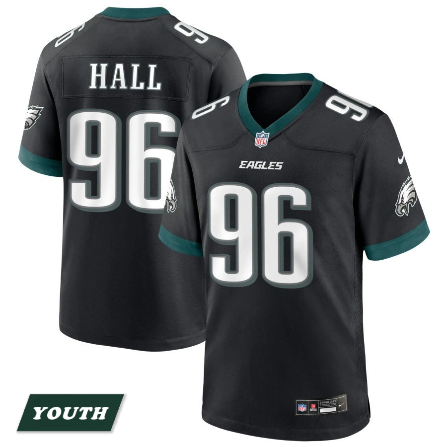 Youth Philadelphia Eagles Black Alternate #96 Gabe Hall Game Jersey