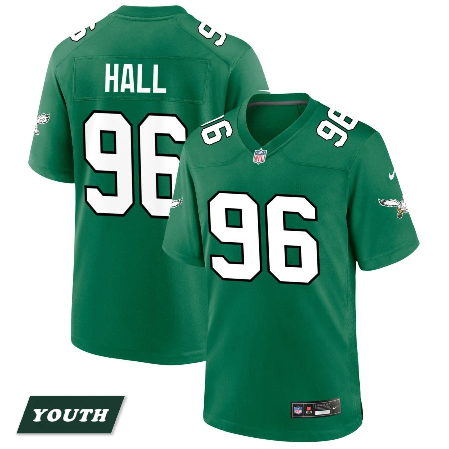 Youth Philadelphia Eagles Kelly Green Alternate #96 Gabe Hall Game Jersey