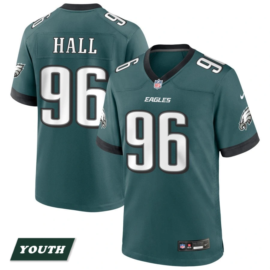 Youth Philadelphia Eagles Midnight Green #96 Gabe Hall Game Jersey