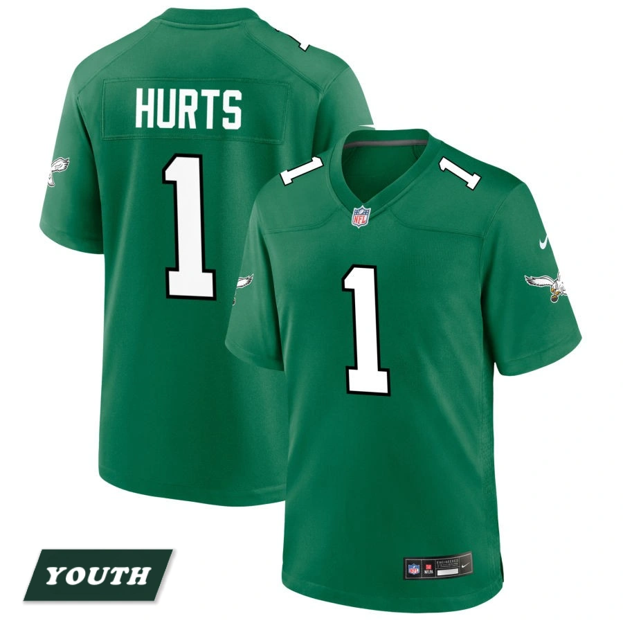 Youth Philadelphia Eagles Kelly Green Alternate #1 Jalen Hurts Game Jersey