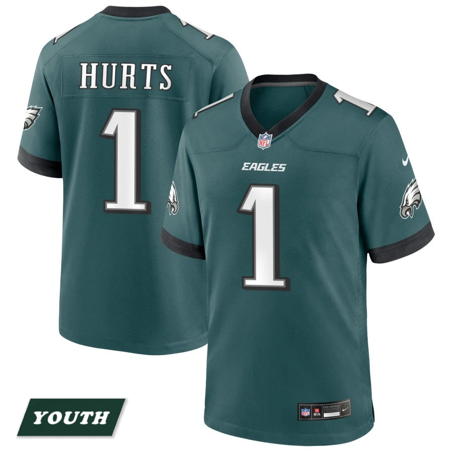 Youth Philadelphia Eagles Midnight Green #1 Jalen Hurts Game Jersey