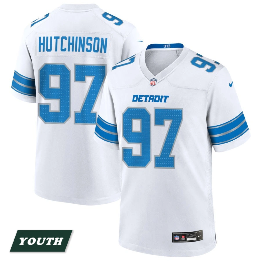 Youth Detroit Lions White #97 Aidan Hutchinson Game Jersey Youth Detroit Lions White #97 Aidan Hutchinson Game Jersey