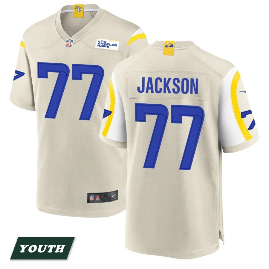 Youth Los Angeles Rams Bone #77 Alaric Jackson Game Jersey Youth Los Angeles Rams Bone #77 Alaric Jackson Game Jersey
