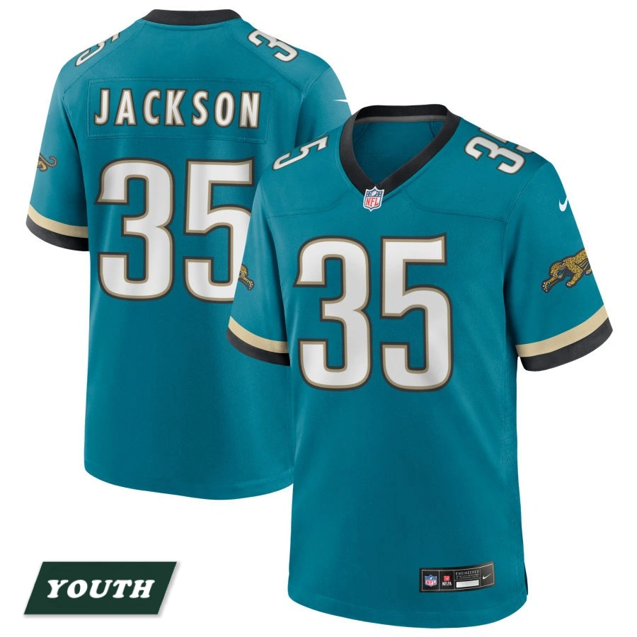 Youth Jacksonville Jaguars Teal Prowler Throwback #35 Matthew Jackson Game Jersey