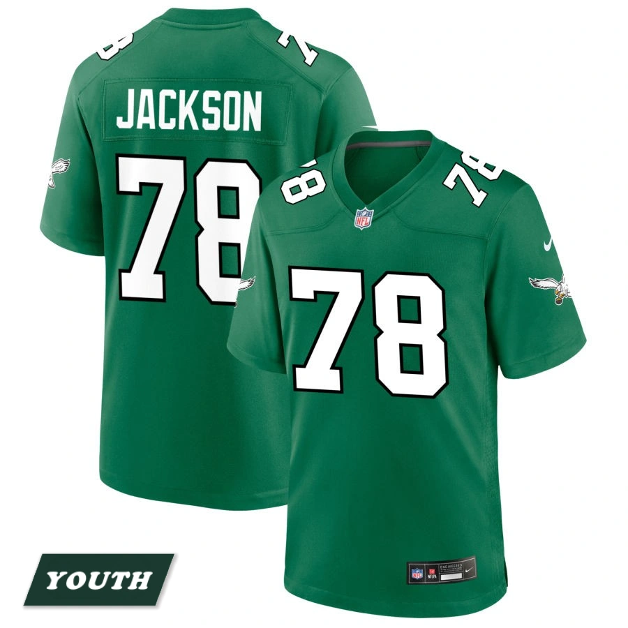Youth Philadelphia Eagles Kelly Green Alternate #78 Tarron Jackson Game Jersey