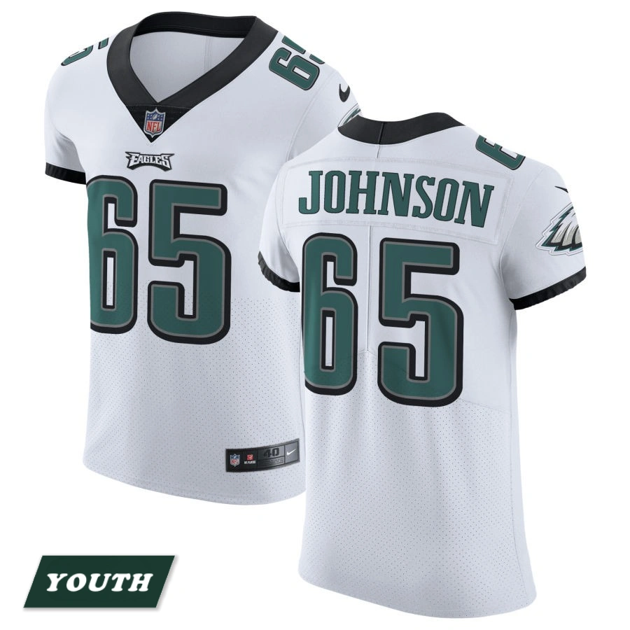 Youth Philadelphia Eagles White Vapor Untouchable #65 Lane Johnson Elite Jersey