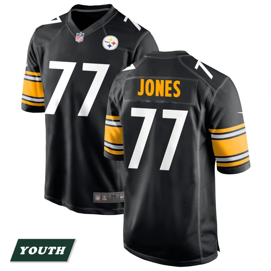 Youth Pittsburgh Steelers Black #77 Broderick Jones Game Jersey Youth Pittsburgh Steelers Black #77 Broderick Jones Game Jersey