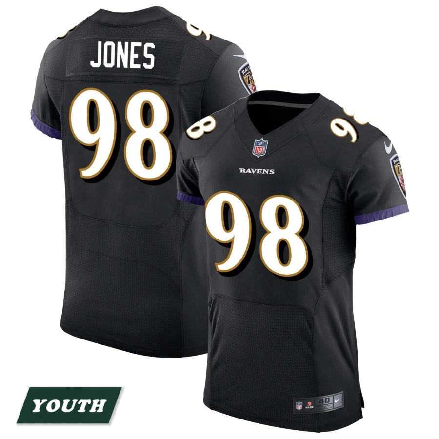 Youth Baltimore Ravens Black Speed Machine Elite #98 Travis Jones Jersey