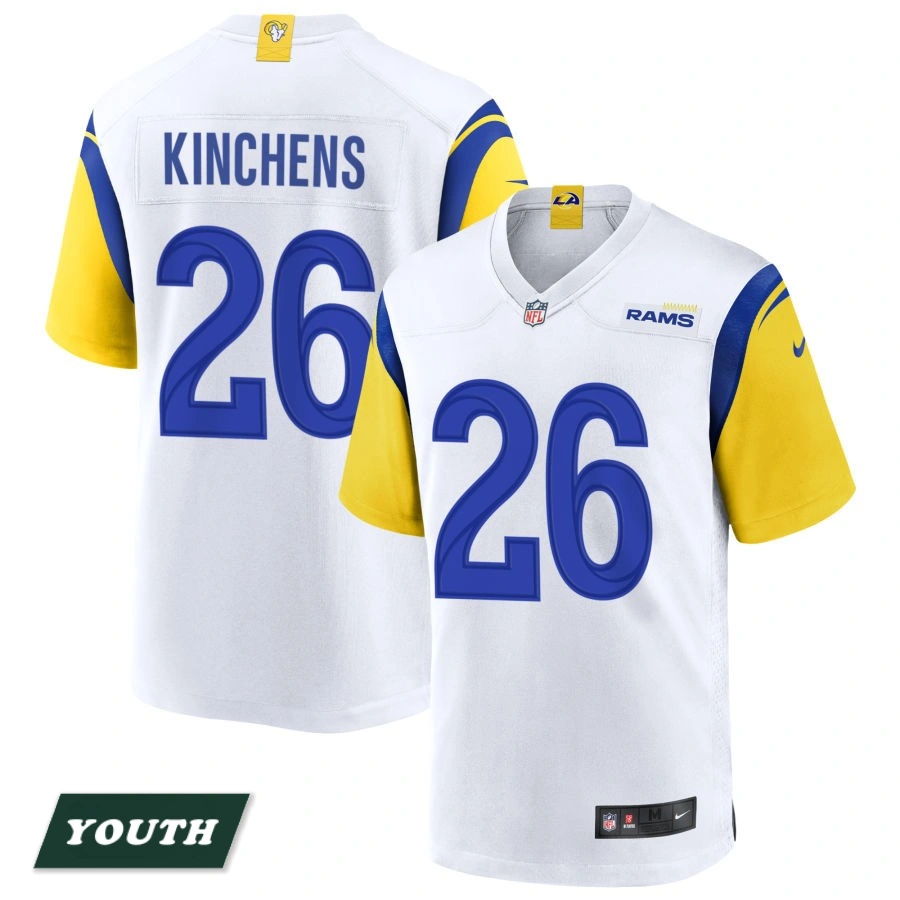 Youth Los Angeles Rams White Alternate #26 Kamren Kinchens Jersey Youth Los Angeles Rams White Alternate #26 Kamren Kinchens Jersey