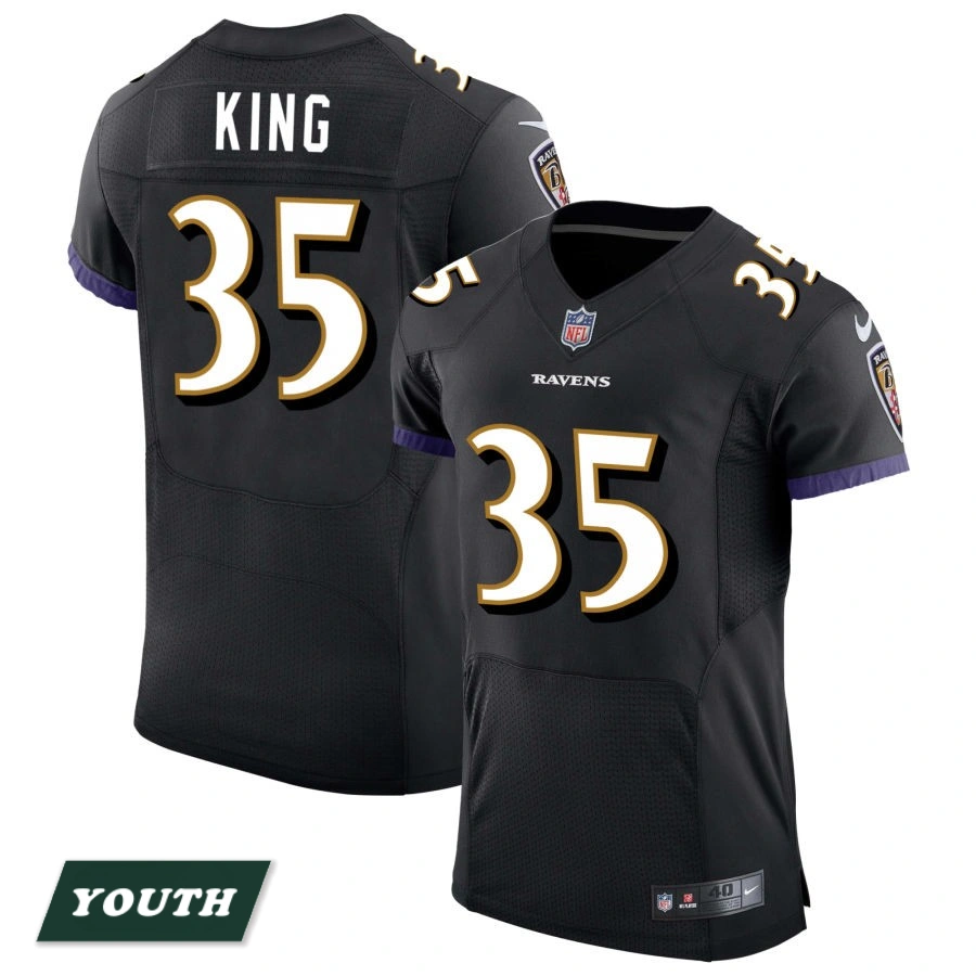 Youth Baltimore Ravens Black Speed Machine Elite #35 Desmond King Jersey