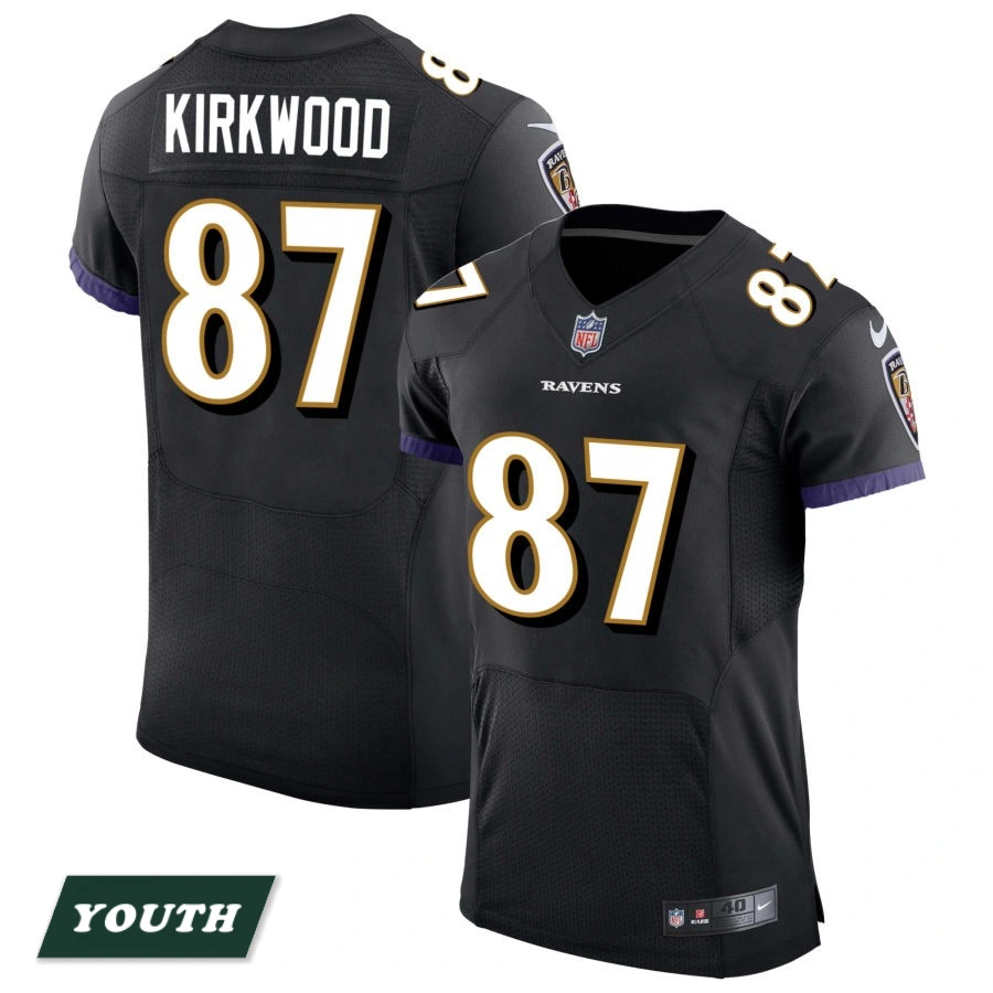 Youth Baltimore Ravens Black Speed Machine Elite #87 Keith Kirkwood Jersey