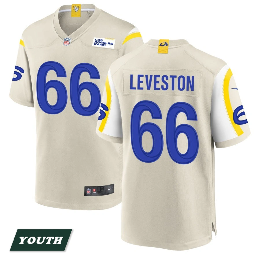 Youth Los Angeles Rams Bone #66 KT Leveston Game Jersey Youth Los Angeles Rams Bone #66 KT Leveston Game Jersey