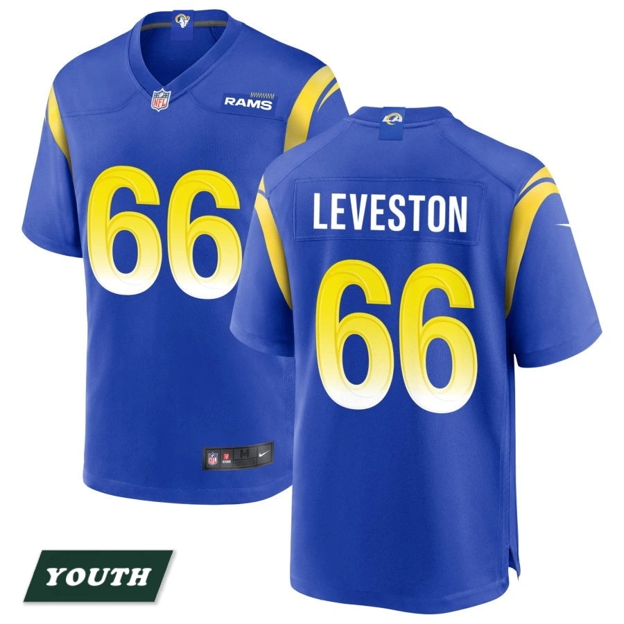 Youth Los Angeles Rams Royal #66 KT Leveston Game Jersey Youth Los Angeles Rams Royal #66 KT Leveston Game Jersey