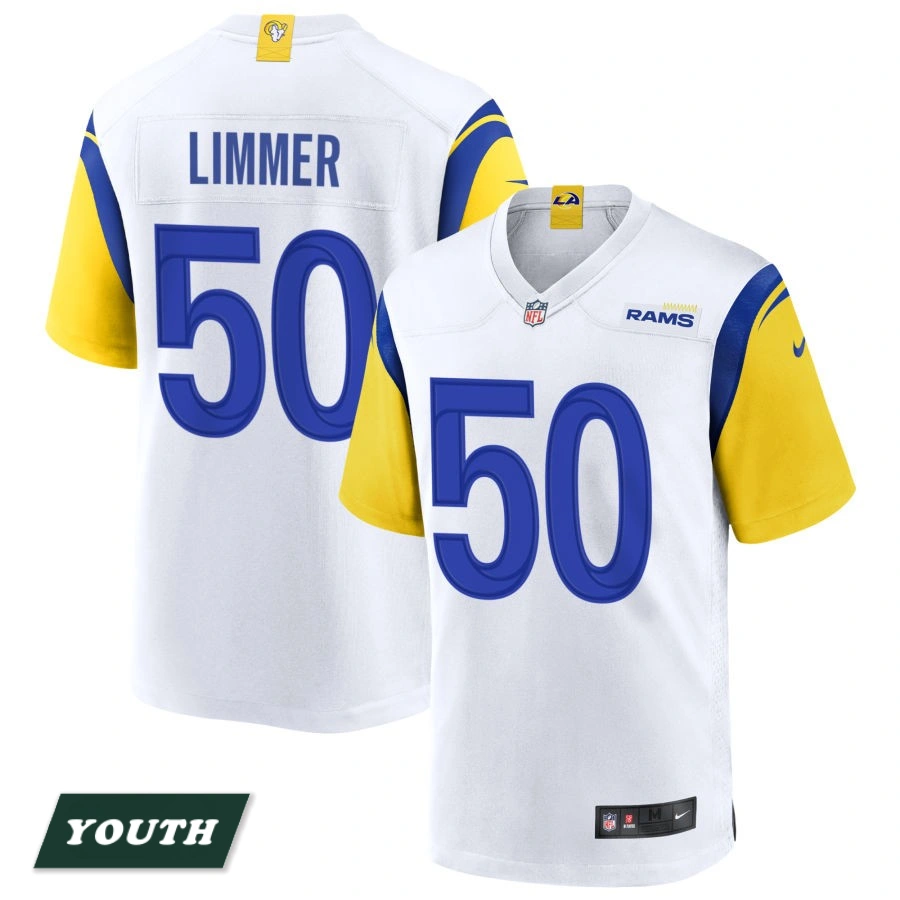 Youth Los Angeles Rams White Alternate #50 Beaux Limmer Jersey Youth Los Angeles Rams White Alternate #50 Beaux Limmer Jersey
