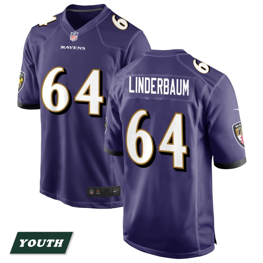 Youth Baltimore Ravens Purple #64 Tyler Linderbaum Game Jersey