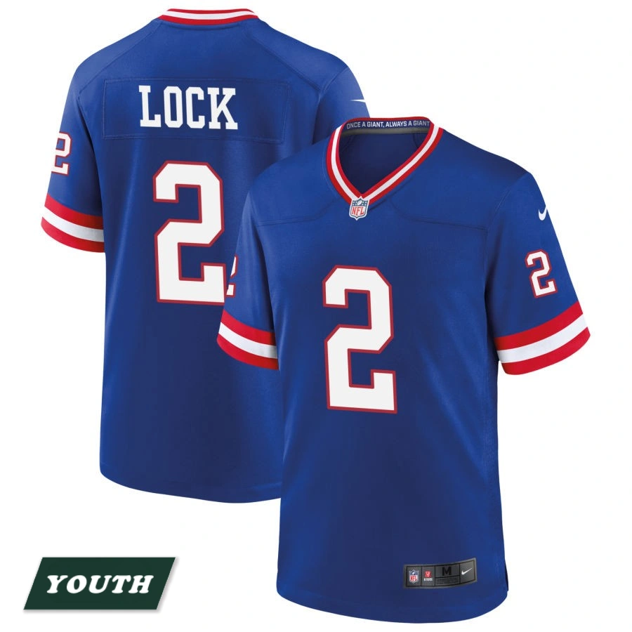 Youth New York Giants Royal Classic #2 Drew Lock Game Jersey