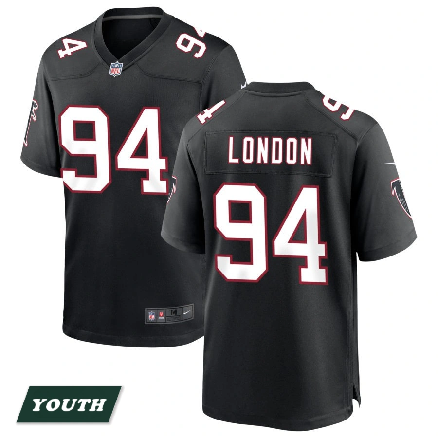 Youth Atlanta Falcons Black Throwback #94 LaCale London Game Jersey Youth Atlanta Falcons Black Throwback #94 LaCale London Game Jersey