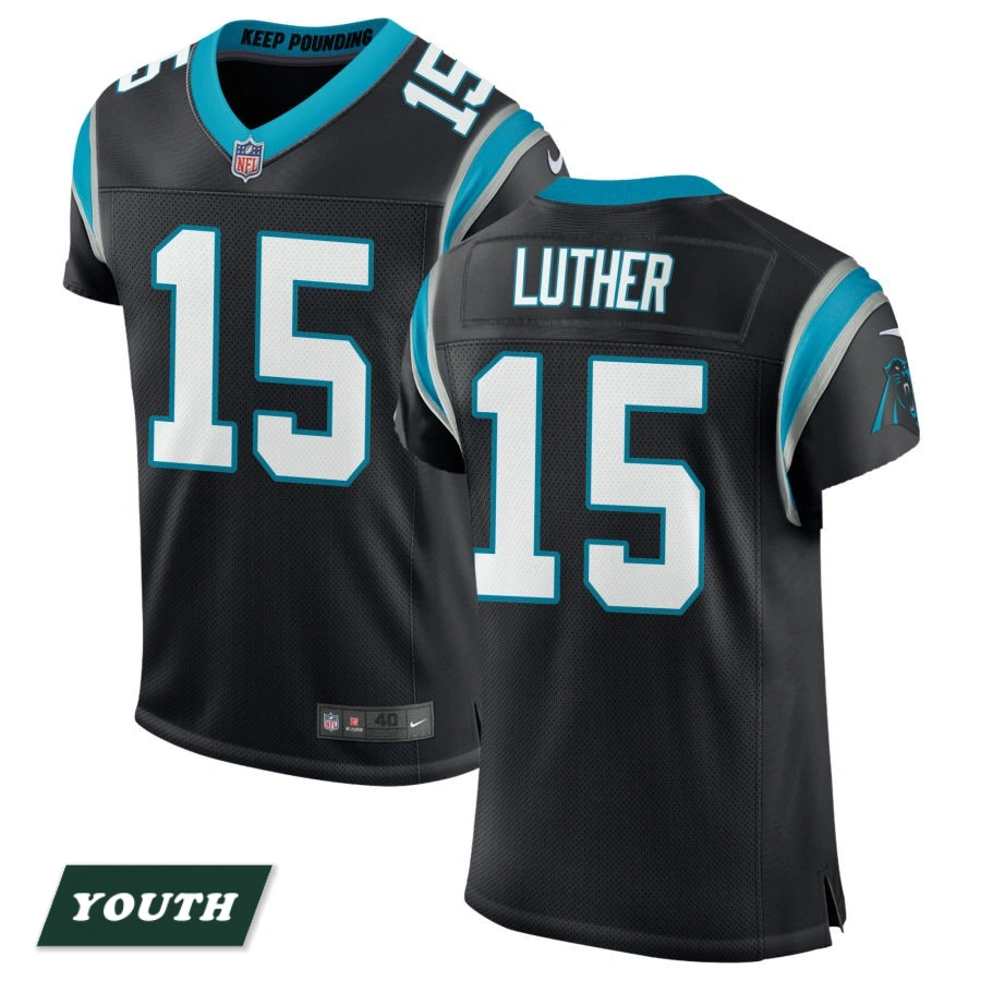 Youth Carolina Panthers Black Classic #15 T.J. Luther Elite Jersey