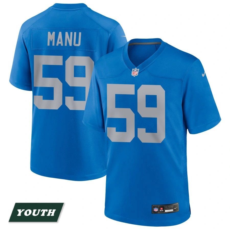 Youth Detroit Lions Blue Alternate #59 Giovanni Manu Game Jersey Youth Detroit Lions Blue Alternate #59 Giovanni Manu Game Jersey