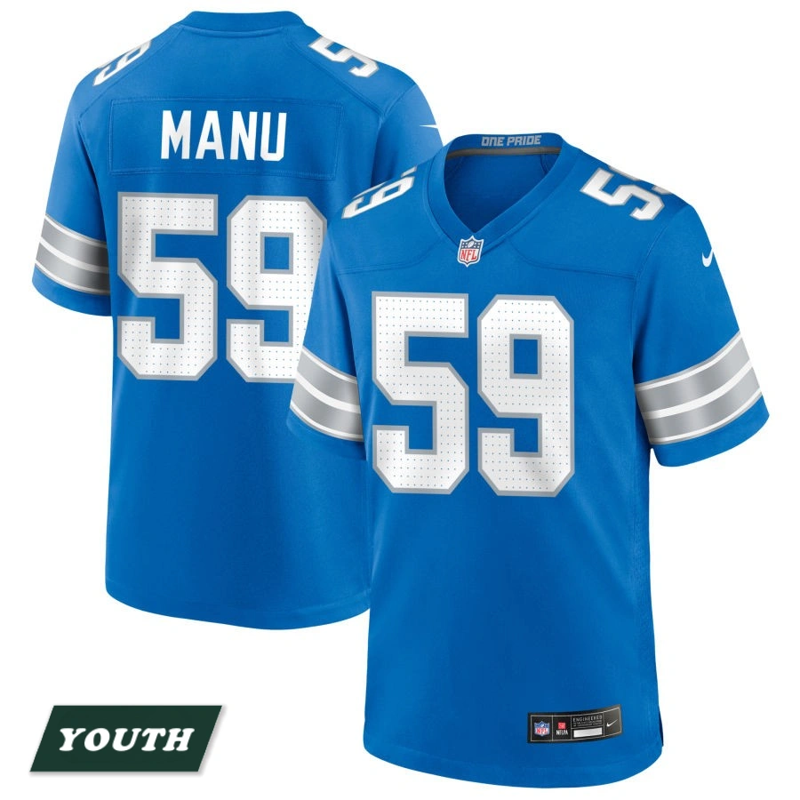 Youth Detroit Lions Blue #59 Giovanni Manu Game Jersey Youth Detroit Lions Blue #59 Giovanni Manu Game Jersey