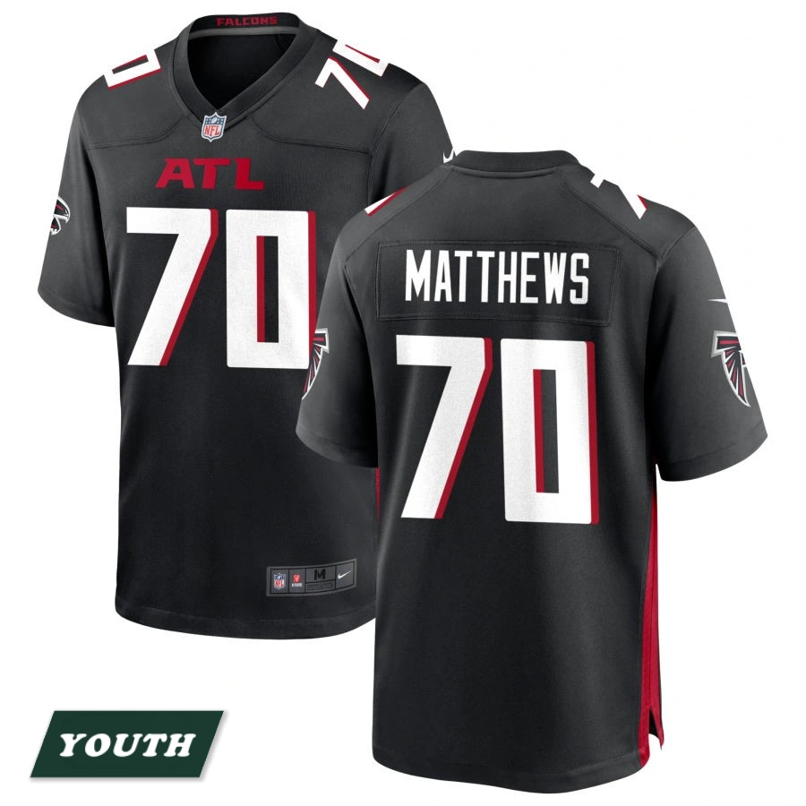 Youth Atlanta Falcons Black #70 Jake Matthews Game Jersey Youth Atlanta Falcons Black #70 Jake Matthews Game Jersey