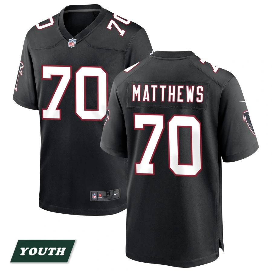 Youth Atlanta Falcons Black Throwback #70 Jake Matthews Game Jersey Youth Atlanta Falcons Black Throwback #70 Jake Matthews Game Jersey
