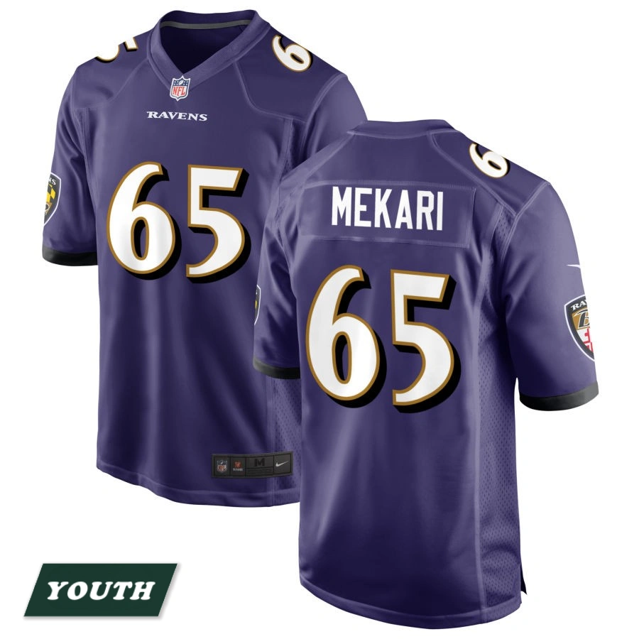 Youth Baltimore Ravens Purple #65 Patrick Mekari Game Jersey