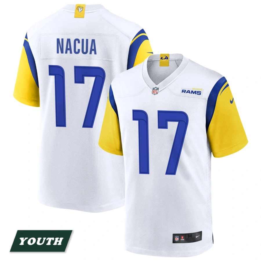 Youth Los Angeles Rams White Alternate #17 Puka Nacua Jersey Youth Los Angeles Rams White Alternate #17 Puka Nacua Jersey
