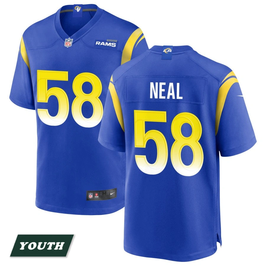 Youth Los Angeles Rams Royal #58 Elias Neal Game Jersey Youth Los Angeles Rams Royal #58 Elias Neal Game Jersey