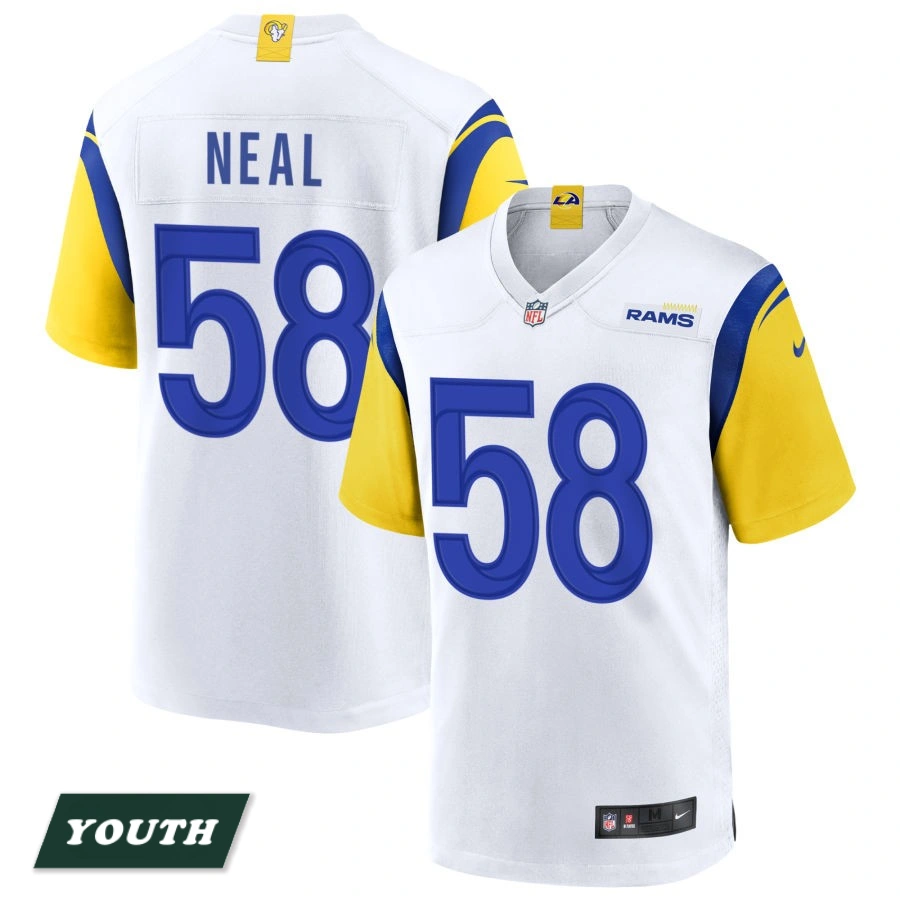Youth Los Angeles Rams White Alternate #58 Elias Neal Jersey Youth Los Angeles Rams White Alternate #58 Elias Neal Jersey