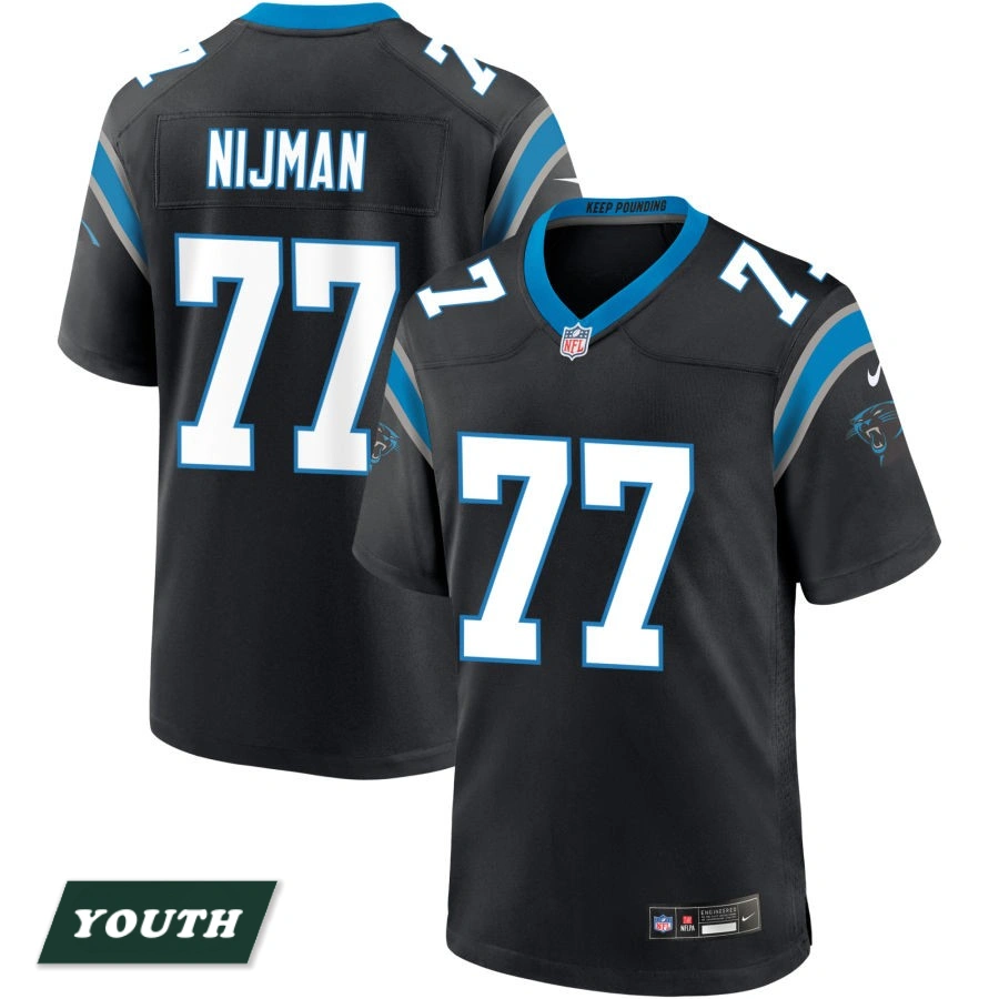 Youth Carolina Panthers Black #77 Yosh Nijman Game Jersey