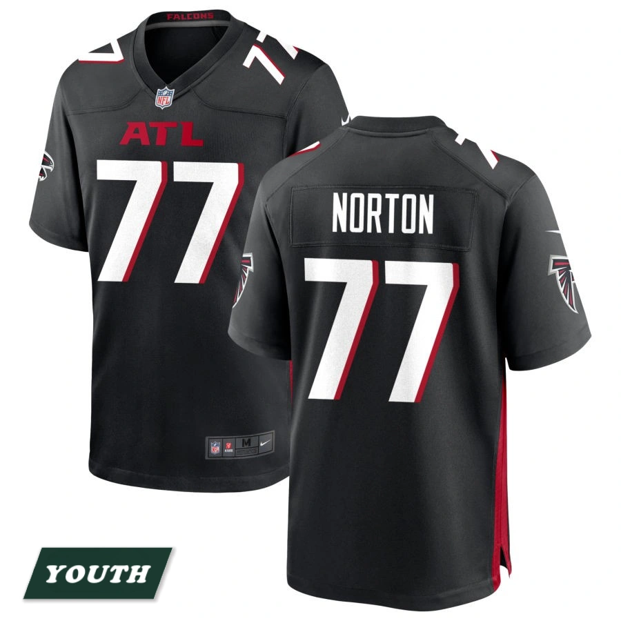 Youth Atlanta Falcons Black #77 Storm Norton Game Jersey