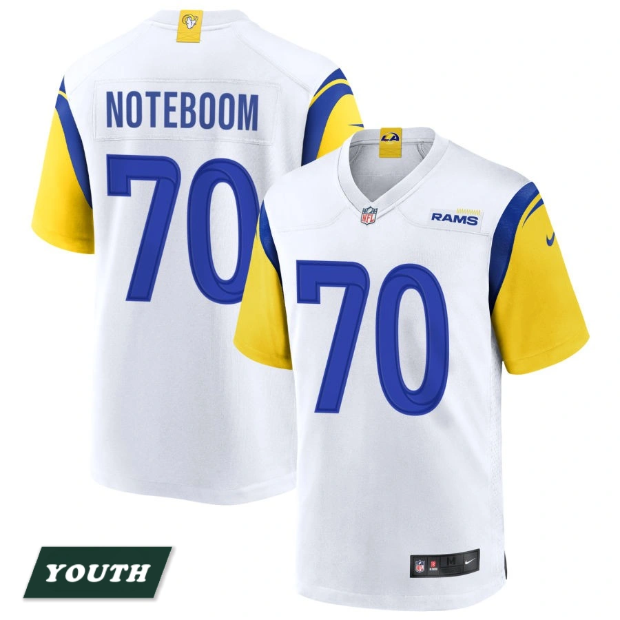 Youth Los Angeles Rams White Alternate #70 Joe Noteboom Jersey Youth Los Angeles Rams White Alternate #70 Joe Noteboom Jersey