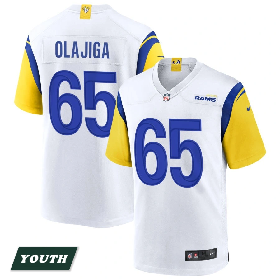Youth Los Angeles Rams White Alternate #65 David Olajiga Jersey Youth Los Angeles Rams White Alternate #65 David Olajiga Jersey